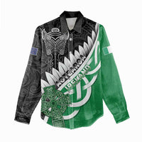 New Zealand And Ireland Rugby Custom Women Casual Shirt Silver Fern With Celtic Cross LT05 - Polynesian Pride