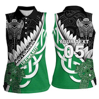 New Zealand And Ireland Rugby Custom Women Sleeveless Polo Shirt Silver Fern With Celtic Cross
