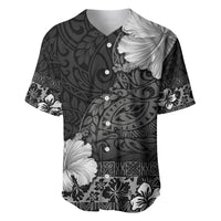 Hawaii Hibiscus With Black Polynesian Pattern Baseball Jersey LT05 Black - Polynesian Pride