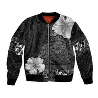 Hawaii Hibiscus With Black Polynesian Pattern Bomber Jacket