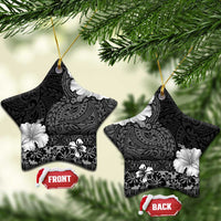 Hawaii Hibiscus With Black Polynesian Pattern Ceramic Ornament