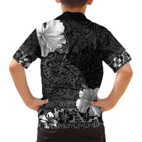 Hawaii Hibiscus With Black Polynesian Pattern Family Matching Short Sleeve Bodycon Dress and Hawaiian Shirt
