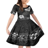 Hawaii Hibiscus With Black Polynesian Pattern Family Matching Short Sleeve Bodycon Dress and Hawaiian Shirt