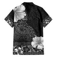 Hawaii Hibiscus With Black Polynesian Pattern Family Matching Short Sleeve Bodycon Dress and Hawaiian Shirt