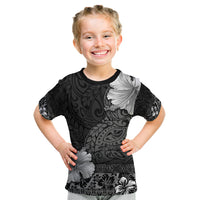 Hawaii Hibiscus With Black Polynesian Pattern Kid T Shirt LT05 Black - Polynesian Pride