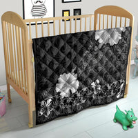 Hawaii Hibiscus With Black Polynesian Pattern Quilt