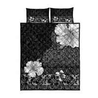 Hawaii Hibiscus With Black Polynesian Pattern Quilt Bed Set