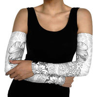 Hawaii Hibiscus With White Polynesian Pattern Arm Sleeves - Polynesian Pride
