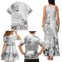 Hawaii Hibiscus With White Polynesian Pattern Family Matching Tank Maxi Dress and Hawaiian Shirt