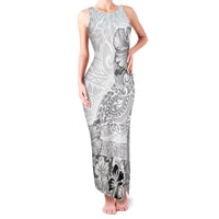 Hawaii Hibiscus With White Polynesian Pattern Family Matching Tank Maxi Dress and Hawaiian Shirt