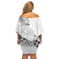 Hawaii Hibiscus With White Polynesian Pattern Off Shoulder Short Dress