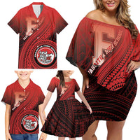 Personalized Fagaitua High School Family Matching Off Shoulder Short Dress and Hawaiian Shirt Polynesian Tribal Pattern