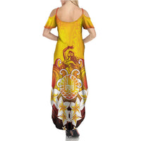 Tahiti Heiva Festival Family Matching Summer Maxi Dress and Hawaiian Shirt Tahitian Vahine Plumeria Flowers