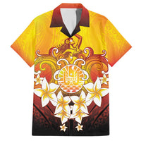 Tahiti Heiva Festival Family Matching Tank Maxi Dress and Hawaiian Shirt Tahitian Vahine Plumeria Flowers LT05 Dad's Shirt - Short Sleeve Yellow - Polynesian Pride