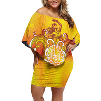 Tahiti Heiva Festival Off Shoulder Short Dress Tahitian Vahine Plumeria Flowers