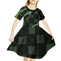 Hawaiian Quilt Kid Short Sleeve Dress Pele Hair Hinahina Lei Black Version