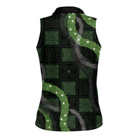 Hawaiian Quilt Women Sleeveless Polo Shirt Pele Hair Hinahina Lei Black Version LT05 - Polynesian Pride