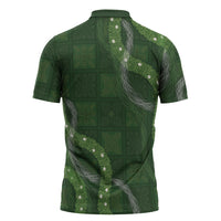 Hawaiian Quilt Zipper Polo Shirt Pele Hair Hinahina Lei Green Version LT05 - Polynesian Pride