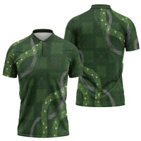 Hawaiian Quilt Zipper Polo Shirt Pele Hair Hinahina Lei Green Version LT05 - Polynesian Pride