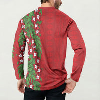 Tonga Language Week Button Sweatshirt Heilala Floral Red