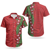 Tonga Language Week Couples Matching Long Sleeve Bodycon Dress and Hawaiian Shirt Heilala Floral Red