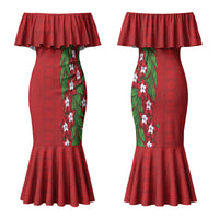 Tonga Language Week Couples Matching Mermaid Dress and Hawaiian Shirt Heilala Floral Red