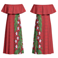 Tonga Language Week Family Matching Off Shoulder Maxi Dress and Hawaiian Shirt Heilala Floral Red