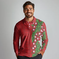 Tonga Language Week Long Sleeve Polo Shirt Heilala Floral Red