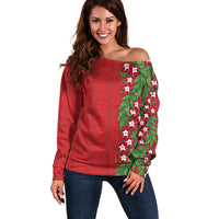 Tonga Language Week Off Shoulder Sweater Heilala Floral Red