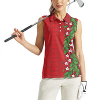 Tonga Language Week Women Sleeveless Polo Shirt Heilala Floral Red