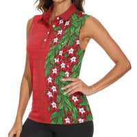 Tonga Language Week Women Sleeveless Polo Shirt Heilala Floral Red