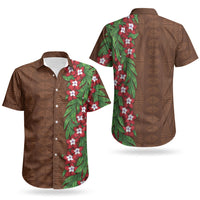 Tonga Language Week Couples Matching Puletasi and Hawaiian Shirt Heilala Floral Brown