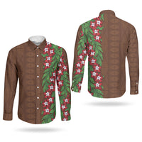 Tonga Language Week Couples Matching Summer Maxi Dress and Long Sleeve Button Shirt Heilala Floral Brown