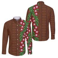 Tonga Language Week Family Matching Long Sleeve Bodycon Dress and Hawaiian Shirt Heilala Floral Brown