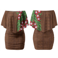 Tonga Language Week Family Matching Off Shoulder Short Dress and Hawaiian Shirt Heilala Floral Brown