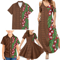 Tonga Language Week Family Matching Summer Maxi Dress and Hawaiian Shirt Heilala Floral Brown
