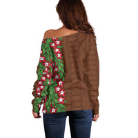 Tonga Language Week Off Shoulder Sweater Heilala Floral Brown
