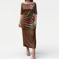 Tonga Language Week Puletasi Heilala Floral Brown