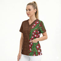 Tonga Language Week Scrub Top Heilala Floral Brown