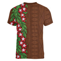 Tonga Language Week Women V-Neck T-Shirt Heilala Floral Brown