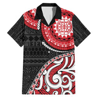 New Zealand Red Maori Koru Simple Style Family Matching Mermaid Dress and Hawaiian Shirt LT05 Dad's Shirt - Short Sleeve Red - Polynesian Pride