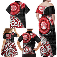 New Zealand Red Maori Koru Simple Style Family Matching Off Shoulder Maxi Dress and Hawaiian Shirt LT05 - Polynesian Pride