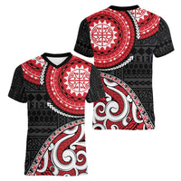 New Zealand Red Maori Koru Simple Style Women V-Neck T-Shirt LT05 - Polynesian Pride