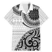 New Zealand White Maori Koru Simple Style Family Matching Mermaid Dress and Hawaiian Shirt LT05 Dad's Shirt - Short Sleeve White - Polynesian Pride