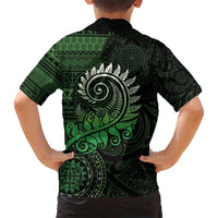 New Zealand Maori Koru Fern Family Matching Long Sleeve Bodycon Dress and Hawaiian Shirt Spiral Polynesian Style Green LT05 - Polynesian Pride
