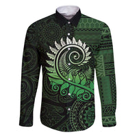 New Zealand Maori Koru Fern Family Matching Long Sleeve Bodycon Dress and Hawaiian Shirt Spiral Polynesian Style Green LT05 Dad's Shirt - Long Sleeve Green - Polynesian Pride