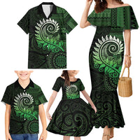 New Zealand Maori Koru Fern Family Matching Mermaid Dress and Hawaiian Shirt Spiral Polynesian Style Green LT05 - Polynesian Pride