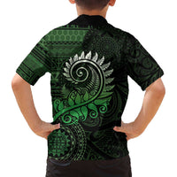 New Zealand Maori Koru Fern Family Matching Off Shoulder Short Dress and Hawaiian Shirt Spiral Polynesian Style Green LT05 - Polynesian Pride