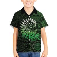 New Zealand Maori Koru Fern Family Matching Summer Maxi Dress and Hawaiian Shirt Spiral Polynesian Style Green LT05 Son's Shirt Green - Polynesian Pride