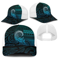 New Zealand Maori Koru Fern Baseball Net Cap Spiral Polynesian Style Aqua Gradient - Polynesian Pride